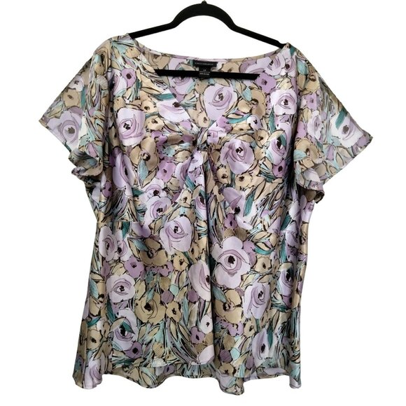 Lane Bryant Womens Multicolor Floral Print Flutter Sleeves Top Plus Size 24 - Picture 2 of 8